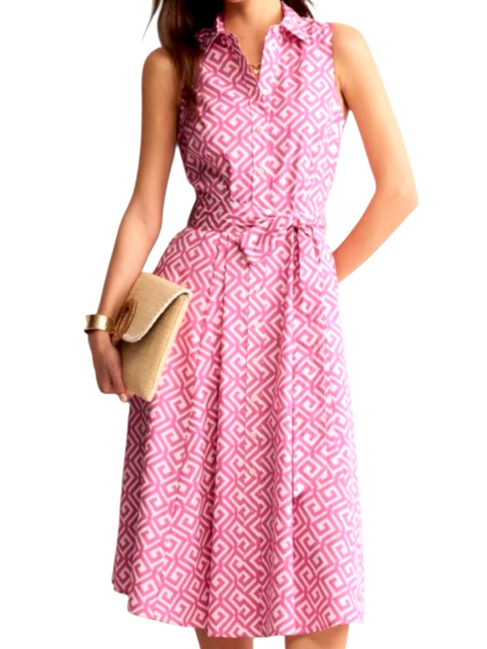 Like New Boden Sleeveless Midi Shirtdress Pink White Size 16